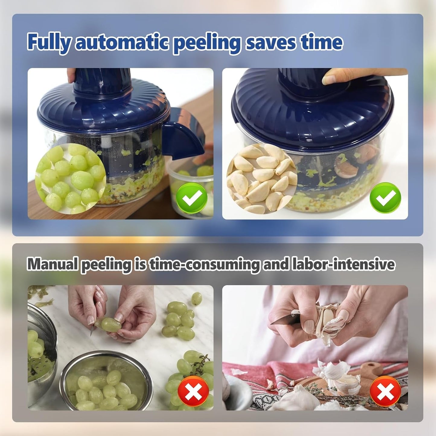 Electric Grape Peeling Machine, 3 in 1 Automatic Automatic Small Fruit Peeling Tool Garlic Peeler Machine for Grapes Garlic Tomato Dates Plums Olives